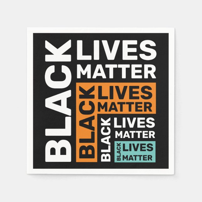 Black Lives Matter Simple Orange Blue Typography Napkin (Front)