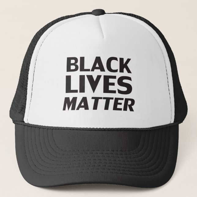 Black Lives Matter white black modern typography Trucker Hat (Front)