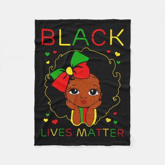 Black Lives Problem Little Melanin Princess Black  Fleece Blanket (Front)