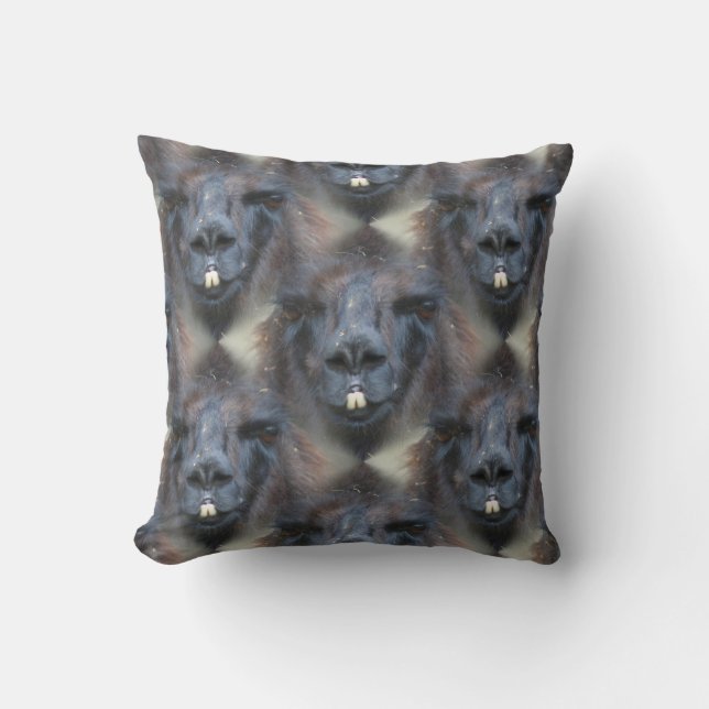 Black Llama Face Nature Pattern Cushion (Front)