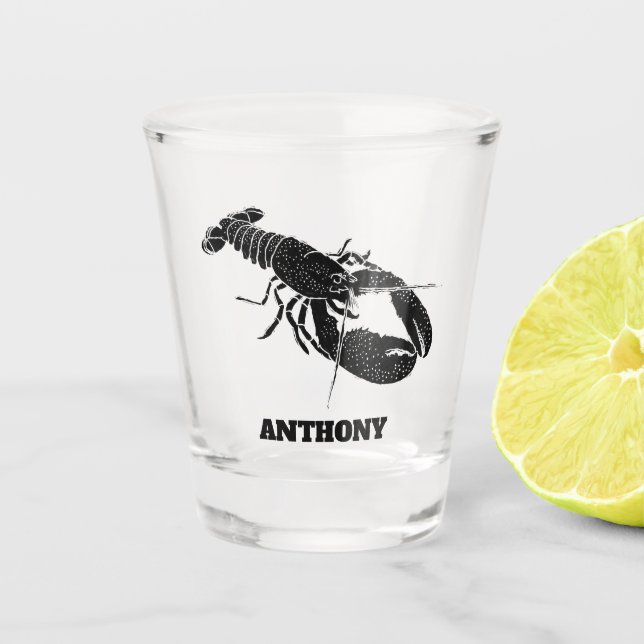 Black Lobster Illustration Personalised Shot Glass (Front)