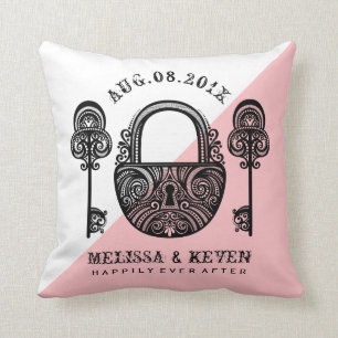 Black lock and keys vintage skeleto wedding design cushion