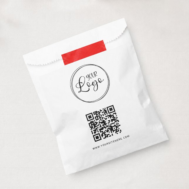 Black Logo Minimalist QR Code Favour Bags (Black Logo Minimalist QR Code Small White Paper Shopping Bag)