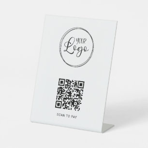 Black Logo Minimalist QR Code Pedestal Sign