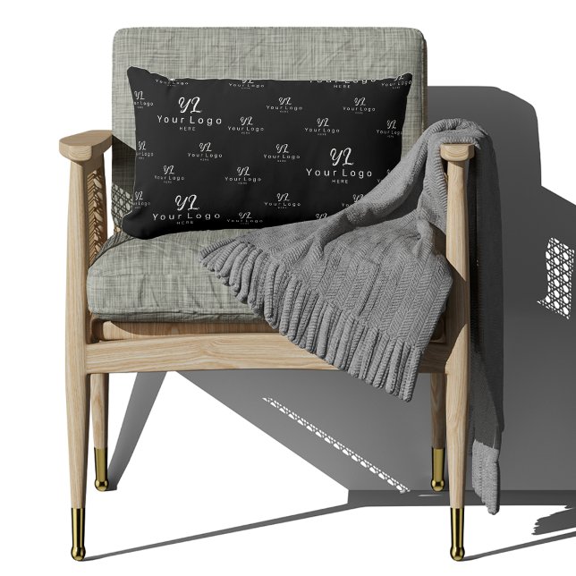 Black Logo pattern Business Brand Simple Company Lumbar Cushion (Creator Uploaded)