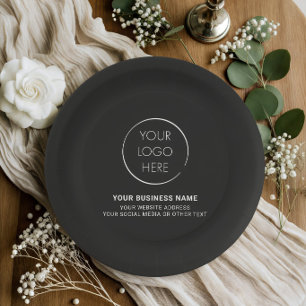 Black Logo Plate, Business Marketing Branded Paper Plate