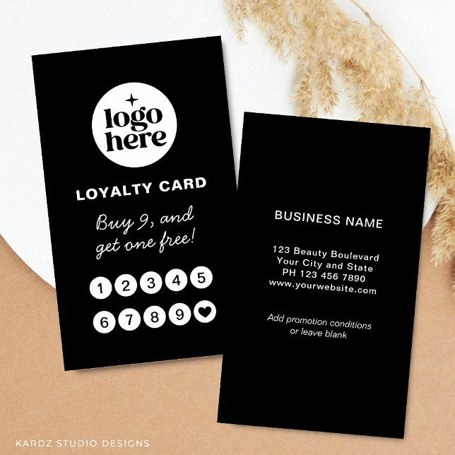 Black Logo Professional Loyalty Card (Front and back of loyalty card is shown in 3.5 x 2 in. Choose size, paper and corner style.)