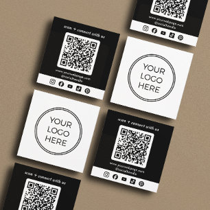 Black Logo QR Code Custom Social Media Square Business Card