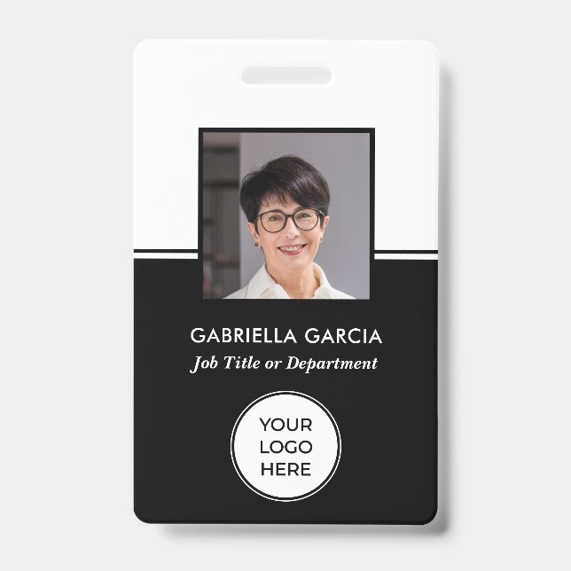  Black Logo QR Code Photo Employee ID Badge (Front)