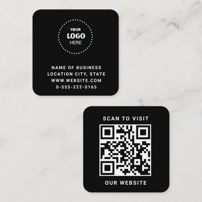 Black Logo QR Code Scan minimalist Square Business Card (Front/Back)