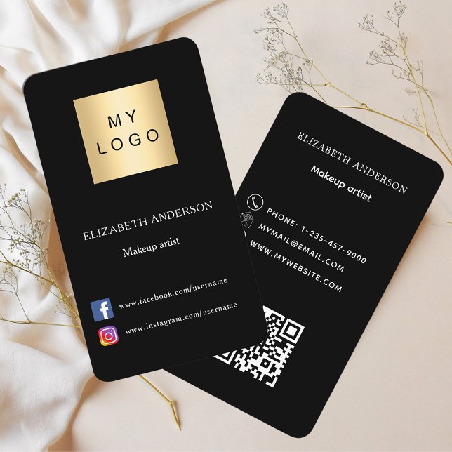 Black logo Qr code social media Business Card (Creator Uploaded)