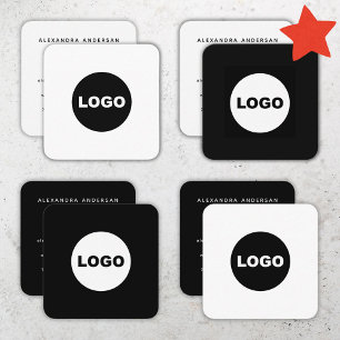 Black Logo Social Media Elegant Modern Square Business Card