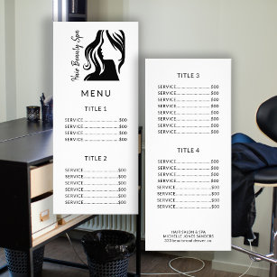 Black logo white salon service menu rack card