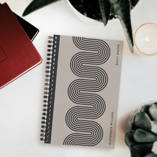 Black Lombard Wavy Lines Modern Custom Notebook