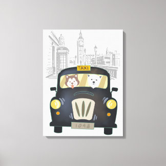 Black London Taxi Cab driven by Dogs Canvas Print