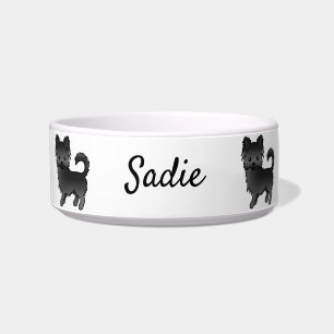 Black Long Coat Chihuahua Cartoon Dog & Name Bowl