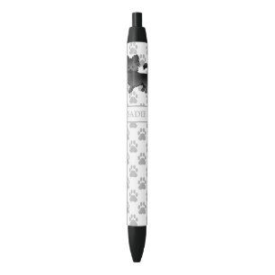 Black Long Coat Chihuahua Cartoon Dog & Name Ink Pen