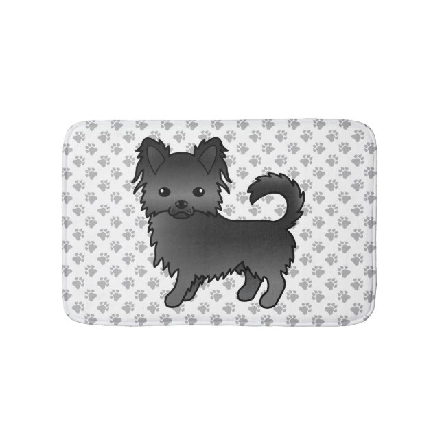 Black Long Coat Chihuahua Cartoon Dog & Paws Bath Mat (Front)