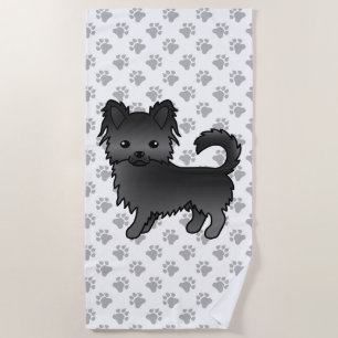 Black Long Coat Chihuahua Cartoon Dog & Paws Beach Towel