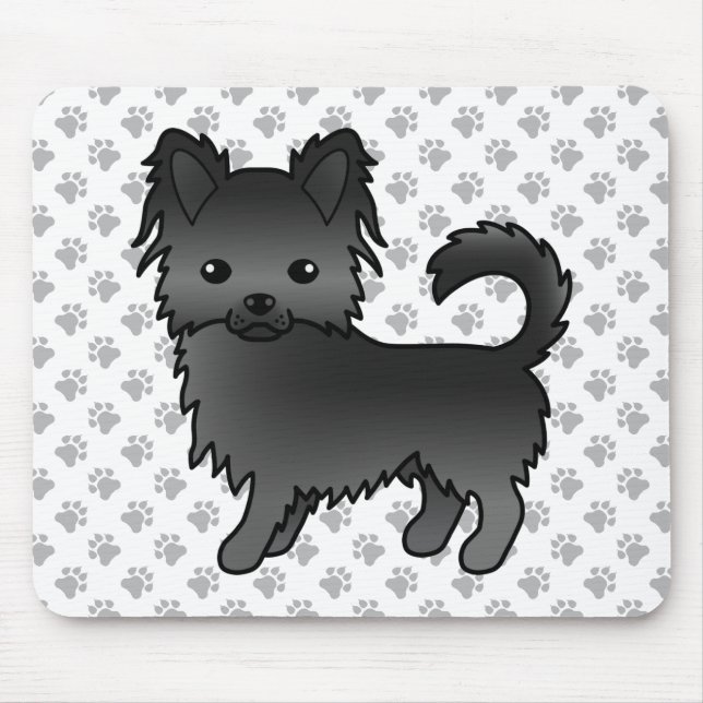 Black Long Coat Chihuahua Cartoon Dog & Paws Mouse Pad (Front)