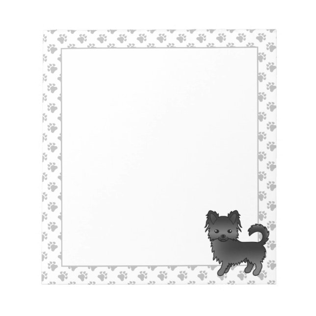 Black Long Coat Chihuahua Cartoon Dog & Paws Notepad (Front)