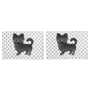 Black Long Coat Chihuahua Cartoon Dog & Paws Pillowcase