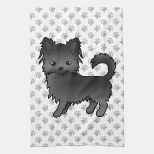 Black Long Coat Chihuahua Cartoon Dog & Paws Tea Towel