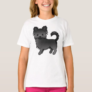 Black Long Coat Chihuahua Cute Cartoon Dog T-Shirt