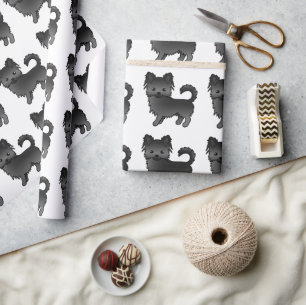 Black Long Coat Chihuahua Cute Dog Pattern Wrapping Paper