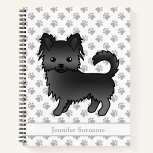 Black Long Coat Chihuahua Dog & Custom Text Notebook