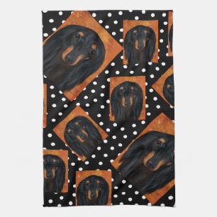 Black Long Haired Dachshund Tea Towel