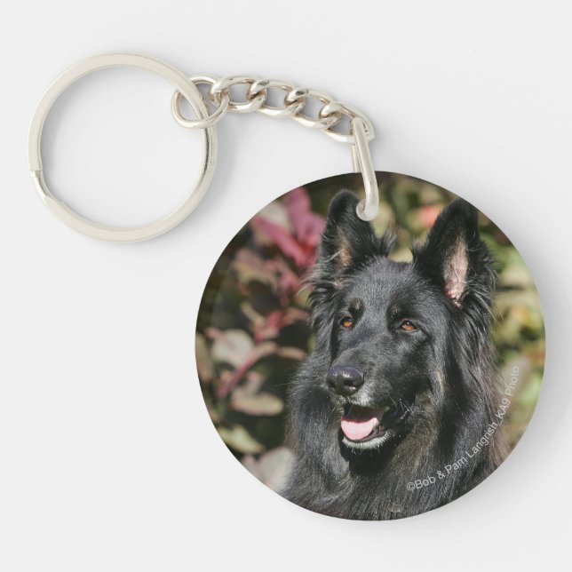 Black Long Haired German Shepherd Key Ring (Front)