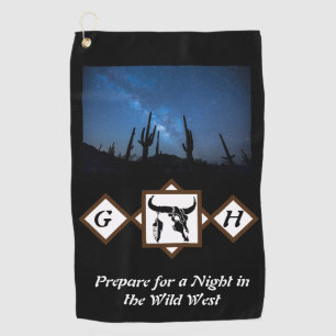 Black Longhorn Bull Skull Silhouette Monogram Phot Golf Towel