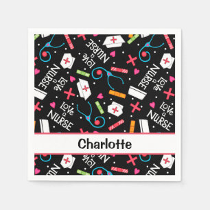 Black Love a Nurse Whimsy Art Personalised Party Napkin