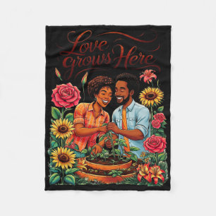 Black Love African American Couple Sketch Valentin Fleece Blanket
