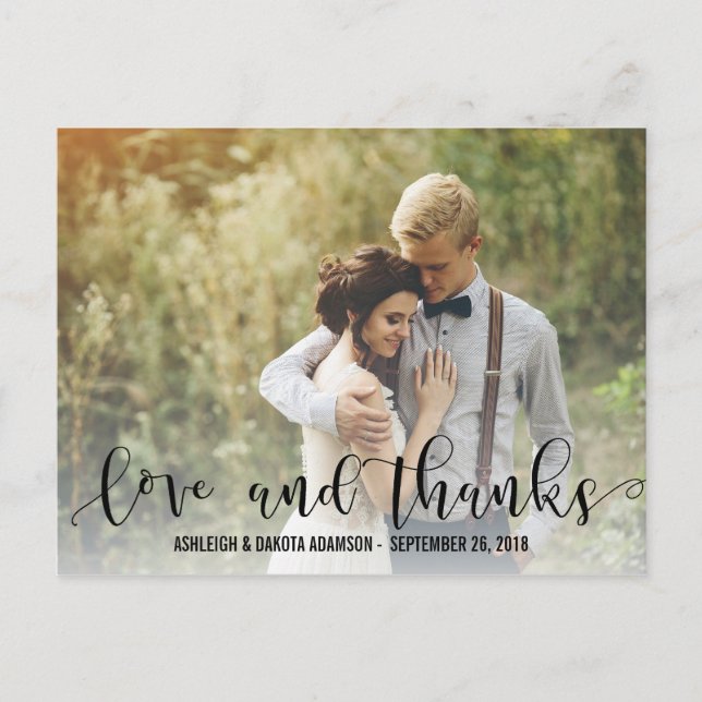 Black Love And Thanks Script | Personalised Photo Postcard (Front)