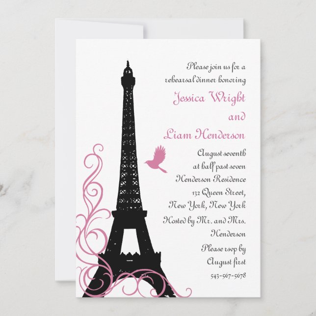 Black Love Birds Rehearsal Dinner Invitation (Front)