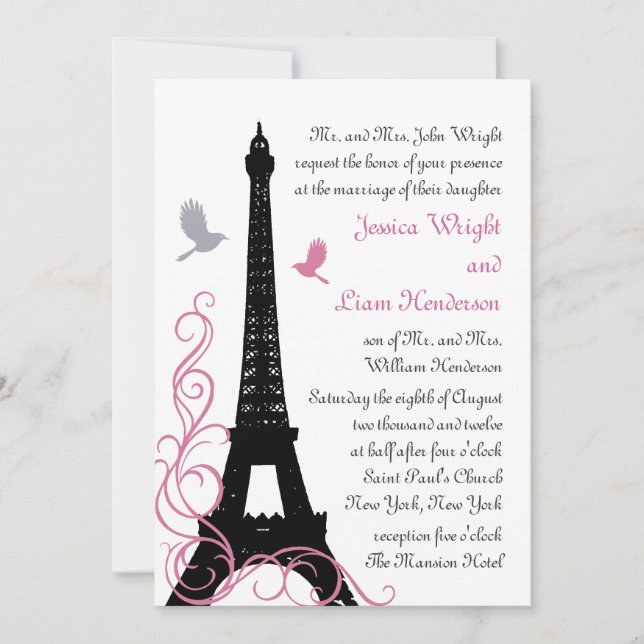Black Love Birds Wedding Invitation (Front)