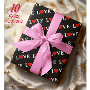 Black LOVE Heart Minimalist Romantic Retro Elegant Wrapping Paper