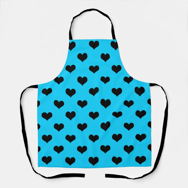 Black Love Heart On Blue Background  Apron (Front)
