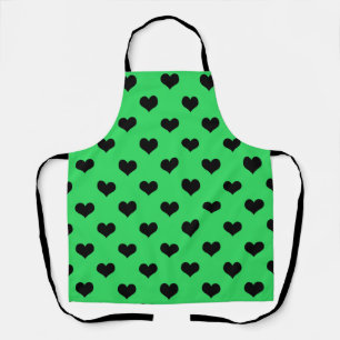 Black Love Heart On Green Background  Apron