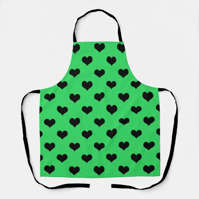 Black Love Heart On Green Background  Apron (Front)