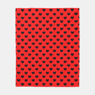 Black Love Heart On Red Background  Fleece Blanket