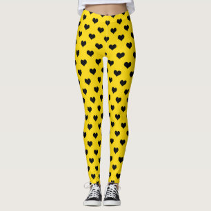 Black Love Heart On Yellow Background Leggings