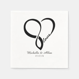 Black Love Heart Wedding Party Paper Napkins Set