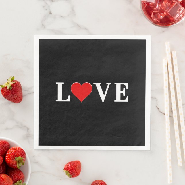 Black LOVE Modern Tredny Black and White Napkin (Insitu)
