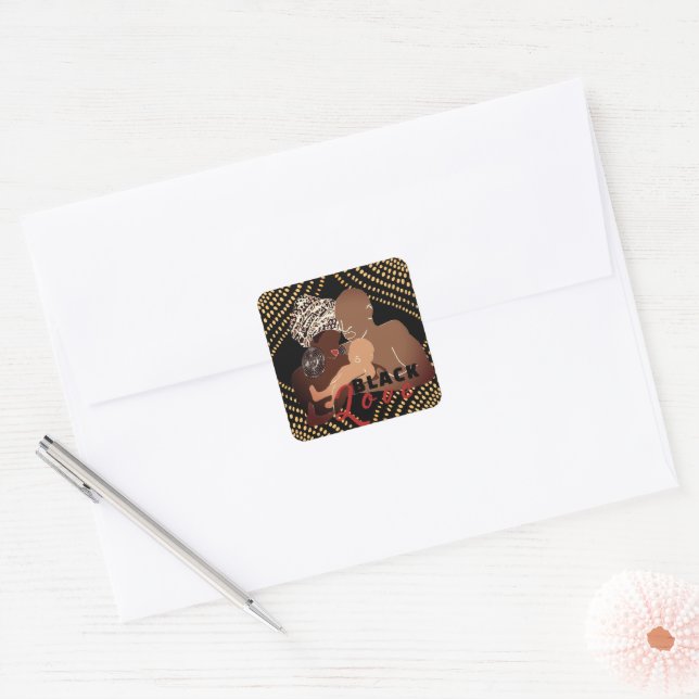 Black Love Square Sticker (Envelope)