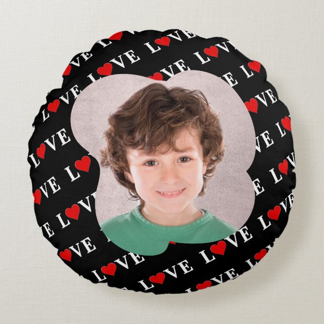 Black LOVE Trendy Black and White Round Cushion (Front)