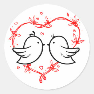 Black Lovebirds Red Heart Wedding Bridal Shower Classic Round Sticker