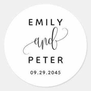 Black Lovely Script Typography Wedding Classic Round Sticker